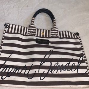 henri bendel Brown and White Striped Canvas Tote